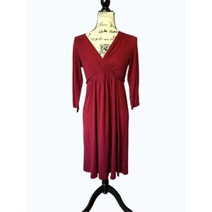 Motherhood Maternity Faux Wrap Dress Burgundy Wine Red Size S 3/4 Sleeve